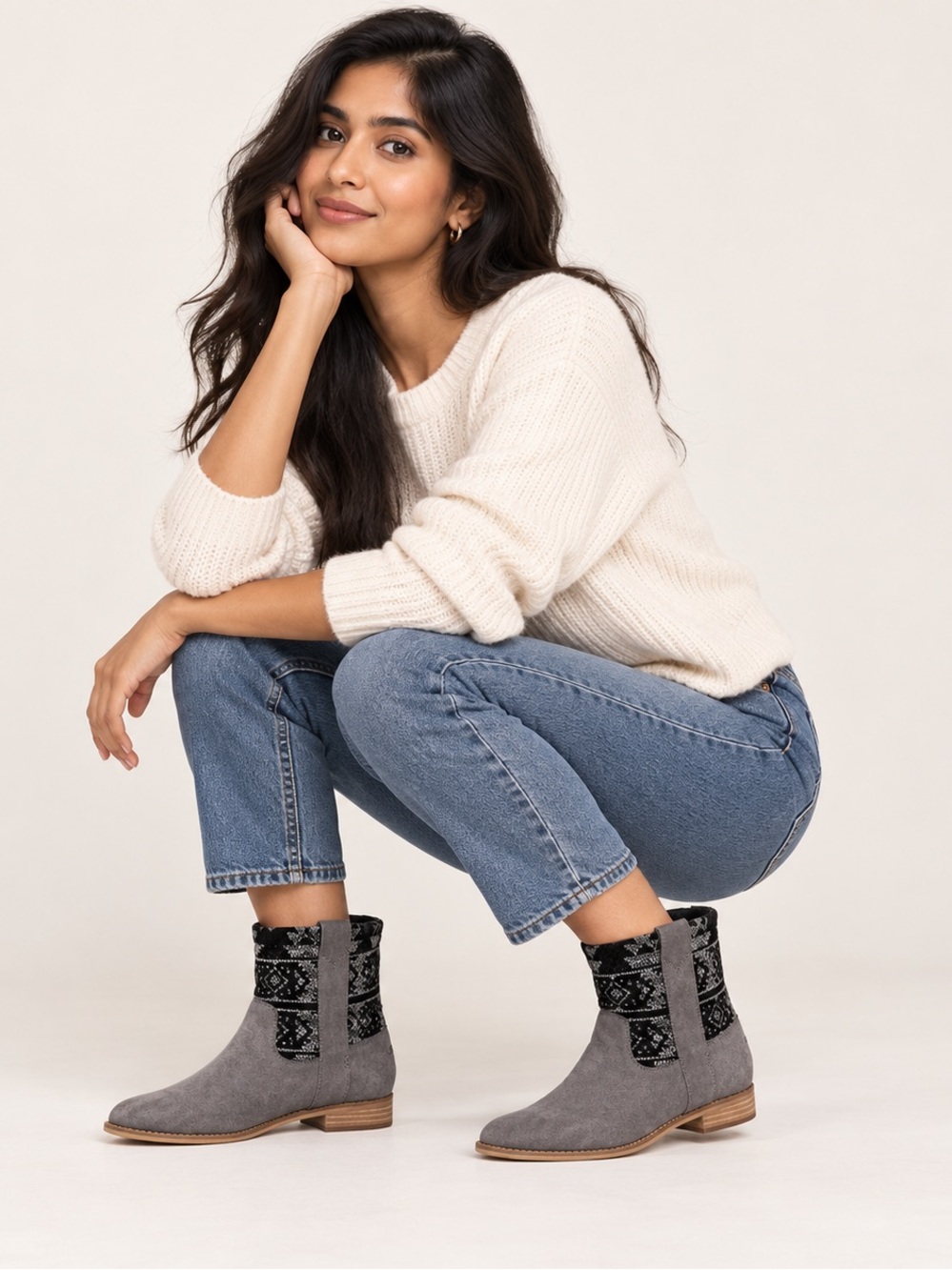 Toms Laurel Stitched Detail Block Heel Boot - Grey. Size 9.5